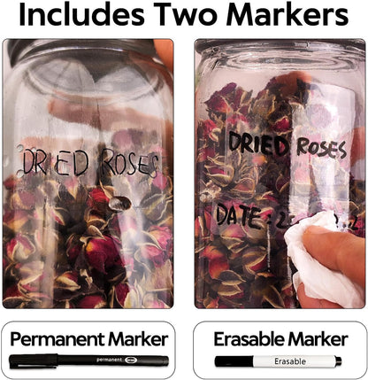 170Pcs Clear Removable Labels for Jars,for Storage Bins,for Food Containers with 2 Liquid Chalk Marker(Transparent)