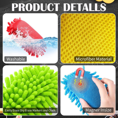 Sherr 36 Pcs Microfiber Shag Magnetic Erasers Bulk Washable Dry Erase Whiteboard Erasers for Whiteboard, Chalkboard, and Memo Boards Marker, Chalk Mark, Home School Classroom Office (Bright Color)