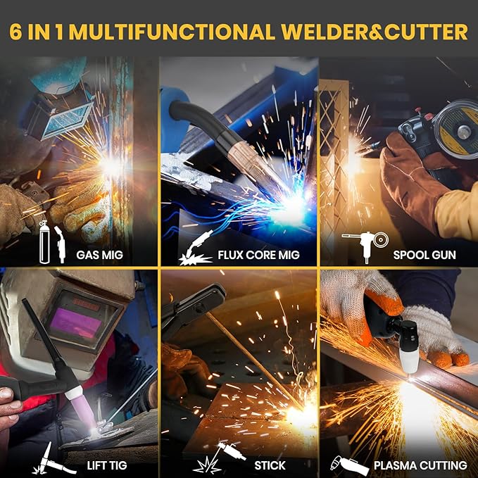 SSIMDER MIG Welder Plasma Cutter Combo with 71Pcs Cut Consumables 110V 220V 160A Gas MIG/Flux Core/Spool/TIG/Stick/CUT 6 in 1 Multiprocess Welder Welding Machine for Home DIY Outdoor Industrial Use