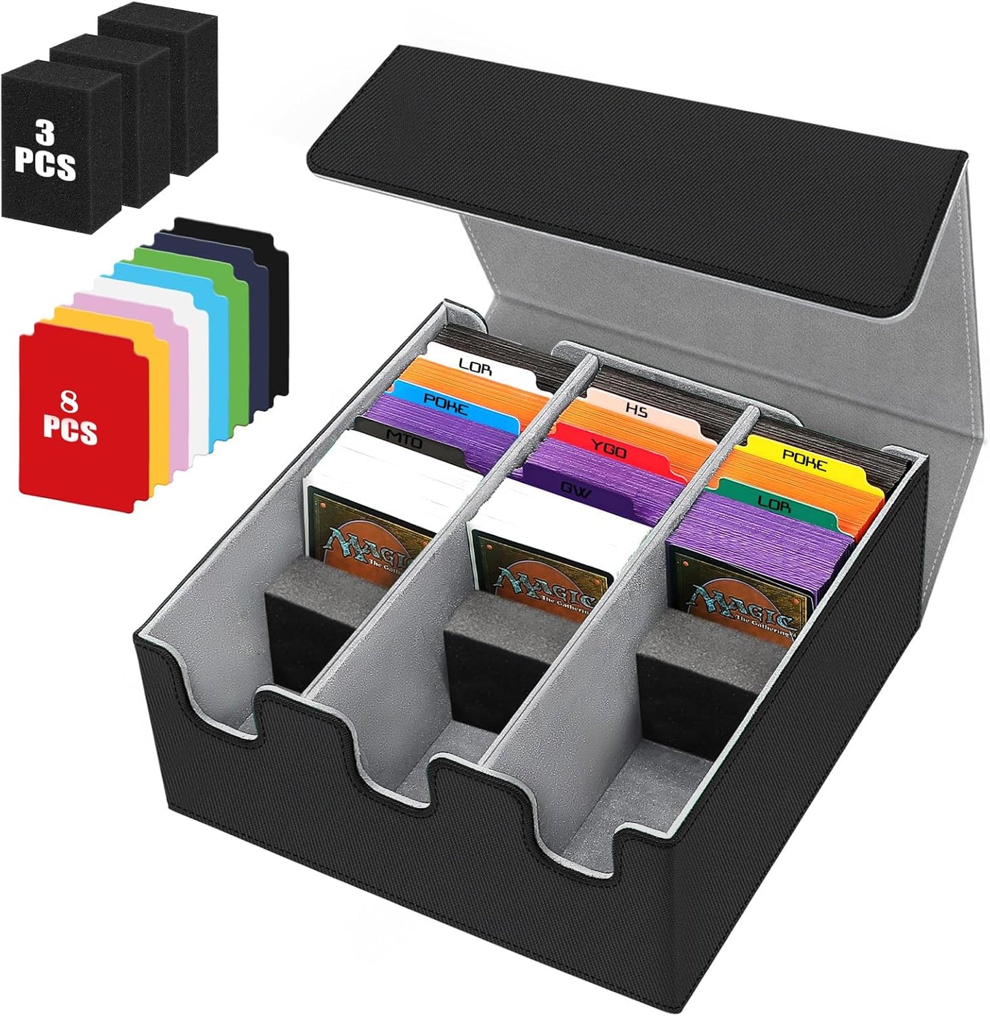Card Storage Box for Trading Cards, 2100+ Card Deck Case with PU Leather and Magnetic Closure, TCG Storage Box, Suitable for MTG, YuGiOh, and Sports Cards, Includes 8 Card Dividers