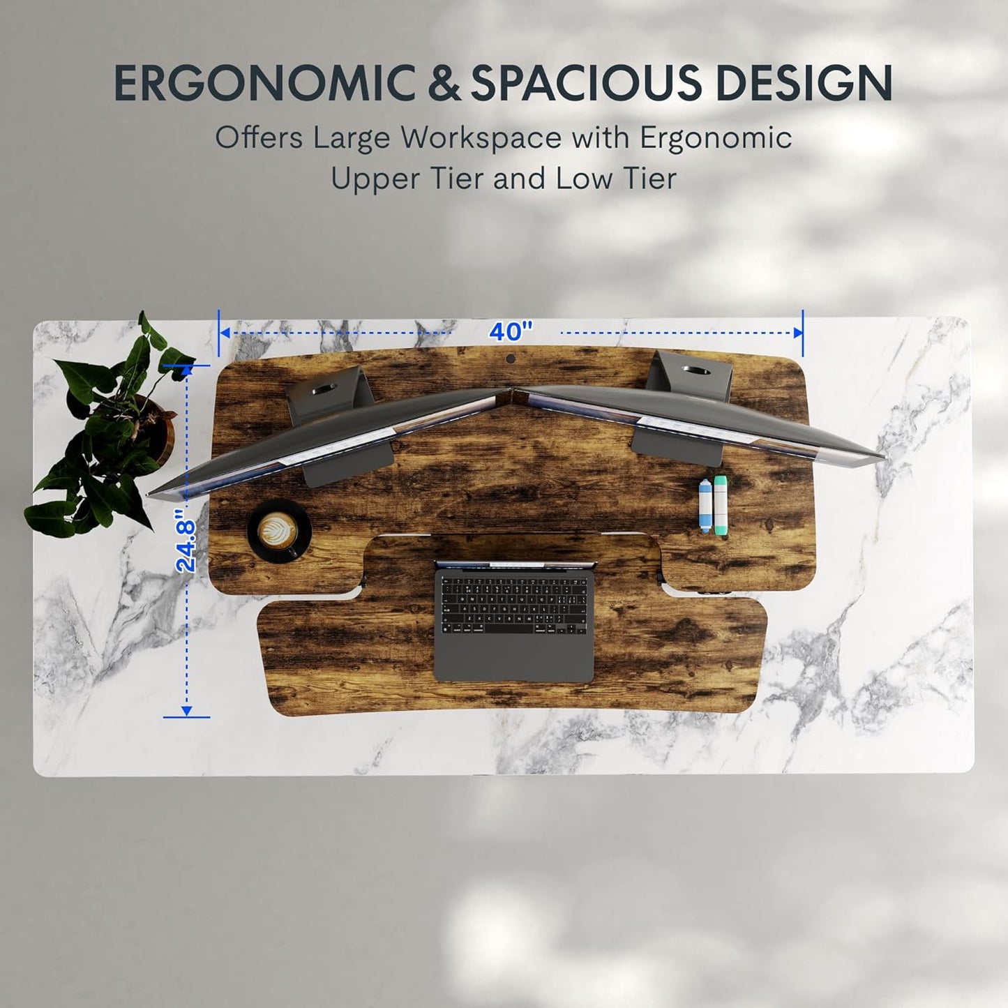 FLEXISPOT 40 inch Electric Motor Desk Converter, Sit to Stand Monitor and Laptop Workstation, Height Adjustable Riser with Wide Keyboard Tray, Rustic Color