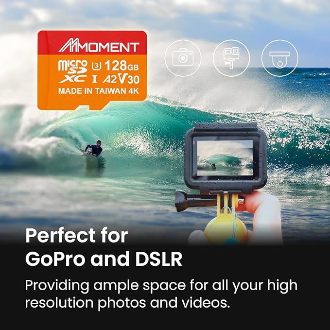 MMOMENT 128GB Micro SDXC Card MM23, A2, UHS-I, U3, V30, Class 10 Compatible, Read Speed Up to 160 MB/s, Write Speed Up to 100 MB/s, SD Adapter Included