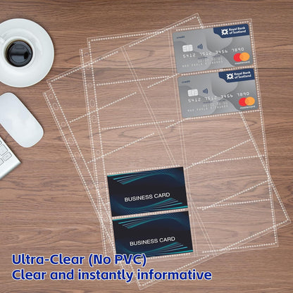 30 Pack 600 Pockets Business Card Sleeves Binder Sheets, Ultra-Clear Business Card Pages for 2/3/4 Ring Binder, Double Sided 10 Pocket Credit Card Pages