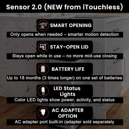 iTouchless 13 Gallon Sensor Trash Can 2.0 – Touchless Lid, Dog-Proof Lock, Odor Filter, Stainless Steel, Battery or Plug-in, for Kitchen, Home, or Office