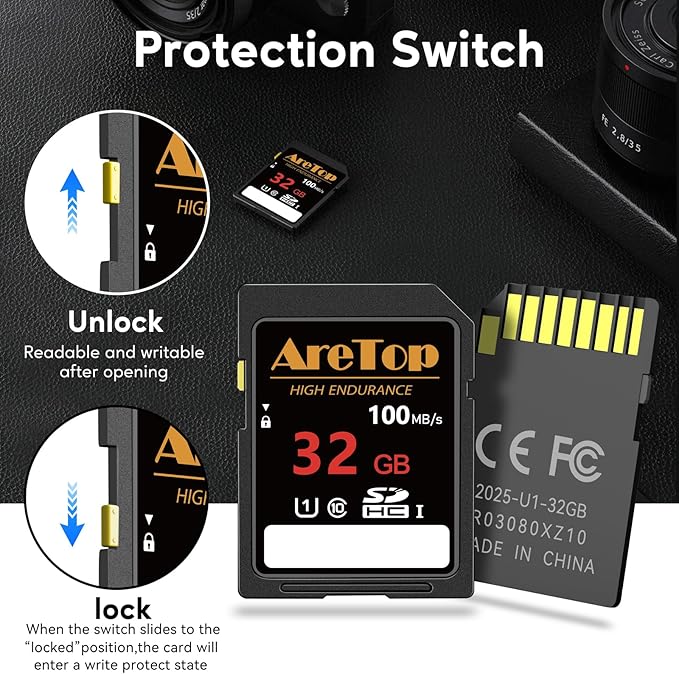 AreTop SD Card 32GB, 5 Pack UHS-I Class 10 SDHC Memory Card, 5 Pack 32GB Full HD Video Secure Digital Cards for Cameras, DSLR, Action Cams and Trail Camera