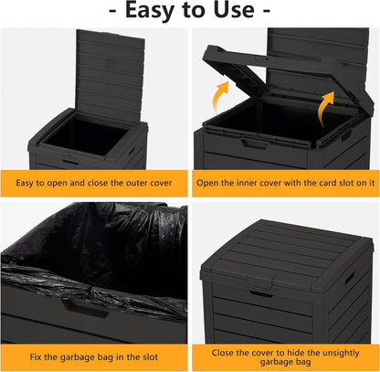 Outdoor Trash Can, 31 Gallon Garbage Can with Tiered Lid and Drip Tray, Waterproof Resin Patio Waste Bin for Garden, Backyard, Deck