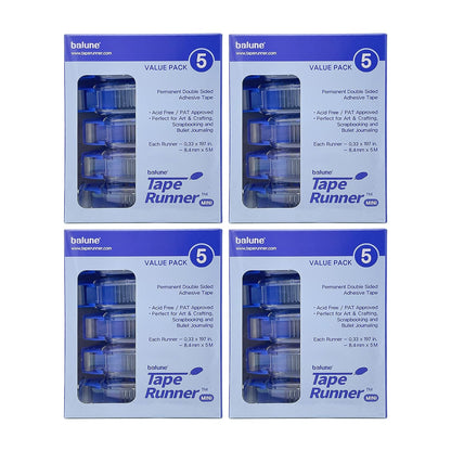 Tape Runner - Double Sided Adhesive with Dispenser Roller Included - Acid Free, Sticky, Clear & Transparent - Ideal for Scrapbooking, Crafts & More - Mini (197 inches per Cartridge), 20 Cartridges