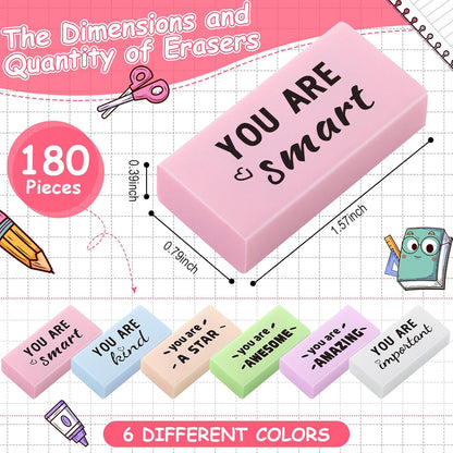 180 Pcs Inspirational Erasers for Kids Christian Pencil Erasers Bulk, Back-to-School Gifts Motivational and Cute Supplies for Students Classrooms, Drawing(Macaron,Motivational)