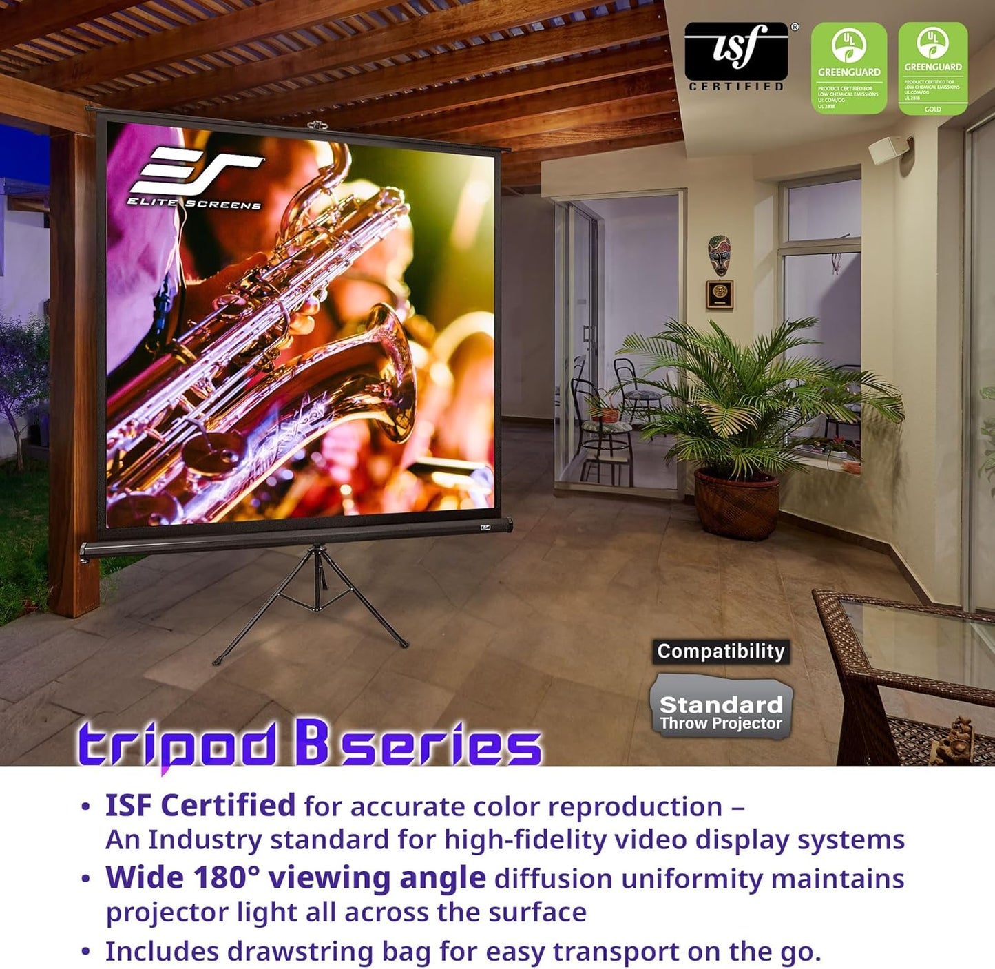 Elite Screens Tripod B, 85-INCH 1:1, Lightweight Pull Up Foldable Stand, Manual, Movie Home Theater Projector Screen, 4K / 8K Ultra HDR 3D Ready, 2-YEAR WARRANTY, T85SB