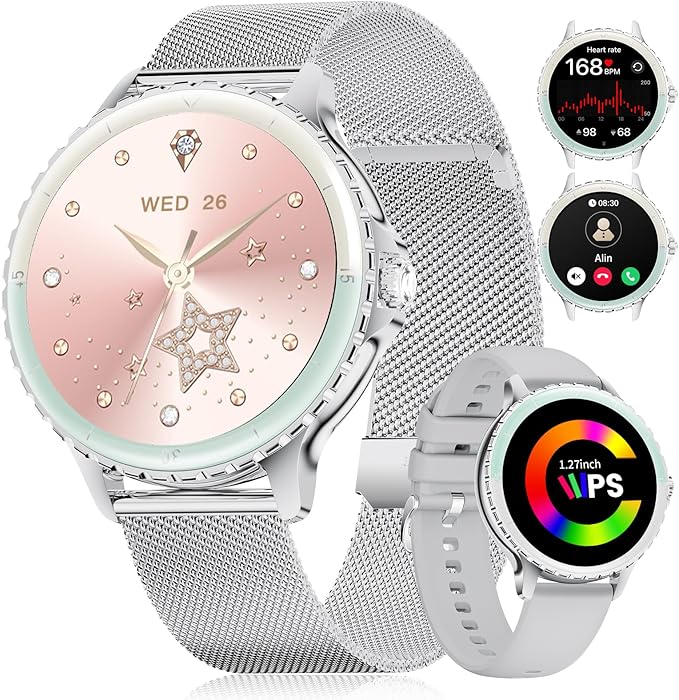 LIGE Smart Watches for Women (Answer/Make Call) 1.27” TFT Smartwatch,300mAh/IP68 Waterproof Fitness Tracker Pedometer 111 Sport Modes for Android iOS,Sliver