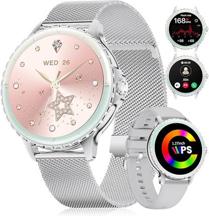 LIGE Smart Watches for Women (Answer/Make Call) 1.27” TFT Smartwatch,300mAh/IP68 Waterproof Fitness Tracker Pedometer 111 Sport Modes for Android iOS,Sliver
