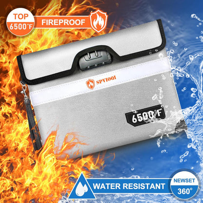 6500°F Fireproof Document Bag with Lock, Upgraded Fireproof Money Bag for Cash w. Zipper/Reflective Strip, 10Layers of Heat Insulated Materials, Water Resistant Fireproof Bag for Documents