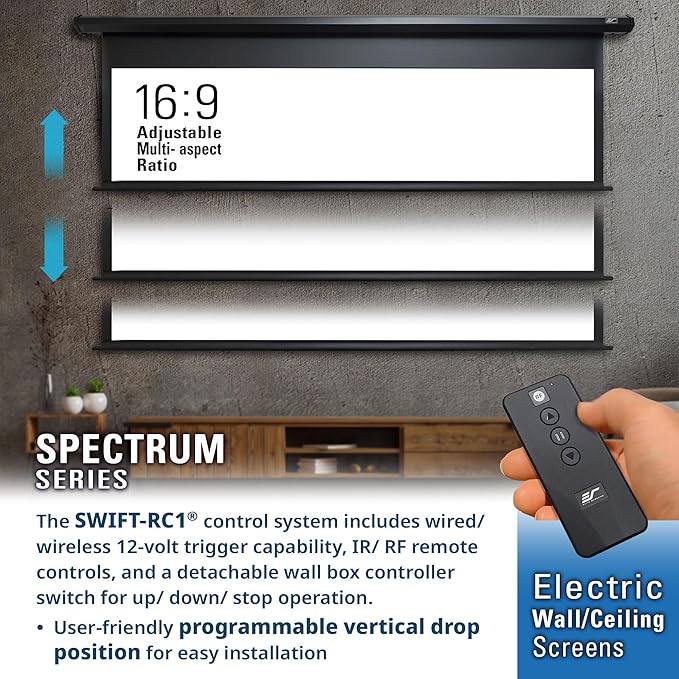 Projector Screen Elite Screens Spectrum, 128-INCH Diag 16:10, Motorized Projection Screen Movie Home Theater 4K/8K Ultra HD Ready, ELECTRIC128X2