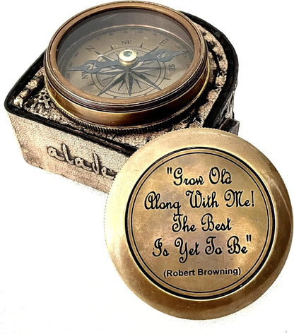 Gift for Husband Wife - Brass Compass 2" | Engraved Quote Birthday Wedding Anniversary Christmas Romantic Love Gifts idea for Boyfriend Girlfriend Men Women Him Her (Grow Old Along with Me)