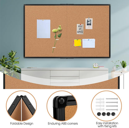 Board2by Extra Large Cork Bulletin Board 72" X 48", Foldable Notice Pin Board for Wall, Black Aluminium Framed 6'x4' Corkboard, Wall Mounted Noticeboard with 32 Push Pins for School, Home & Office