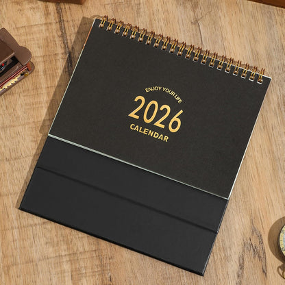 Small Desk Calendar 2025-2026, Standing Flip Desktop Calendar from July 2025 to Dec 2026 - Metal Ring Twin-Wire Binding Monthly Desktop Calendar for Home Office School (Black)