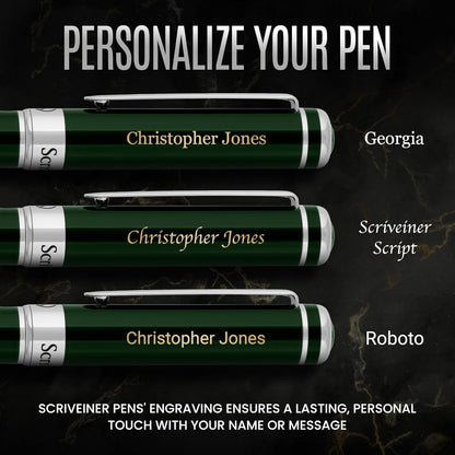 Scriveiner Personalized British Racing Green Pen - Stunning Green Lacquer Luxury Pen w/Chrome Finish, German Schmidt Nib (Medium), Best Engraved Fountain Pen Gift Set for Men & Women, Name Engraving