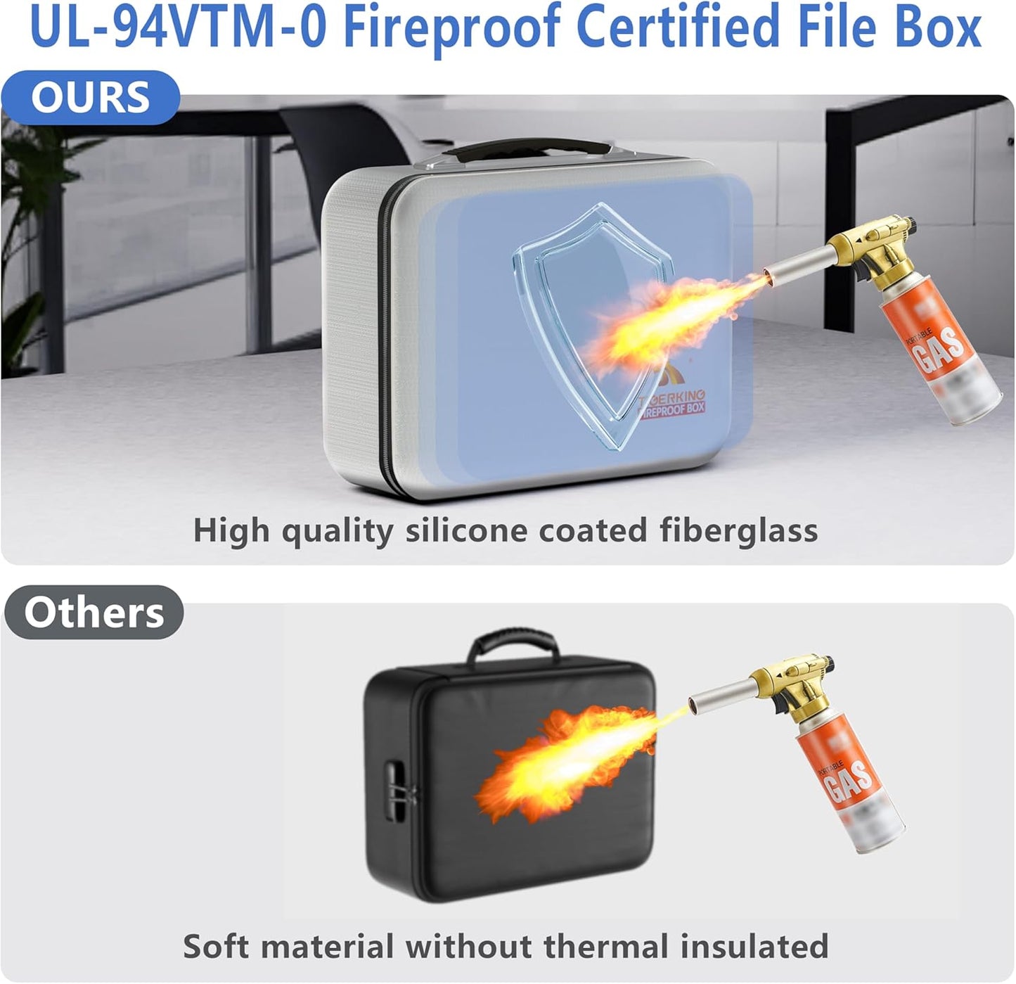 TIGERKING Fireproof Document Box Hard Shell, Fire Proof File Box for Documents with Combination Lock, File Safe Boxs Fireproof Waterproof with Handle, Durable Organizer for Home Office Storage - Grey