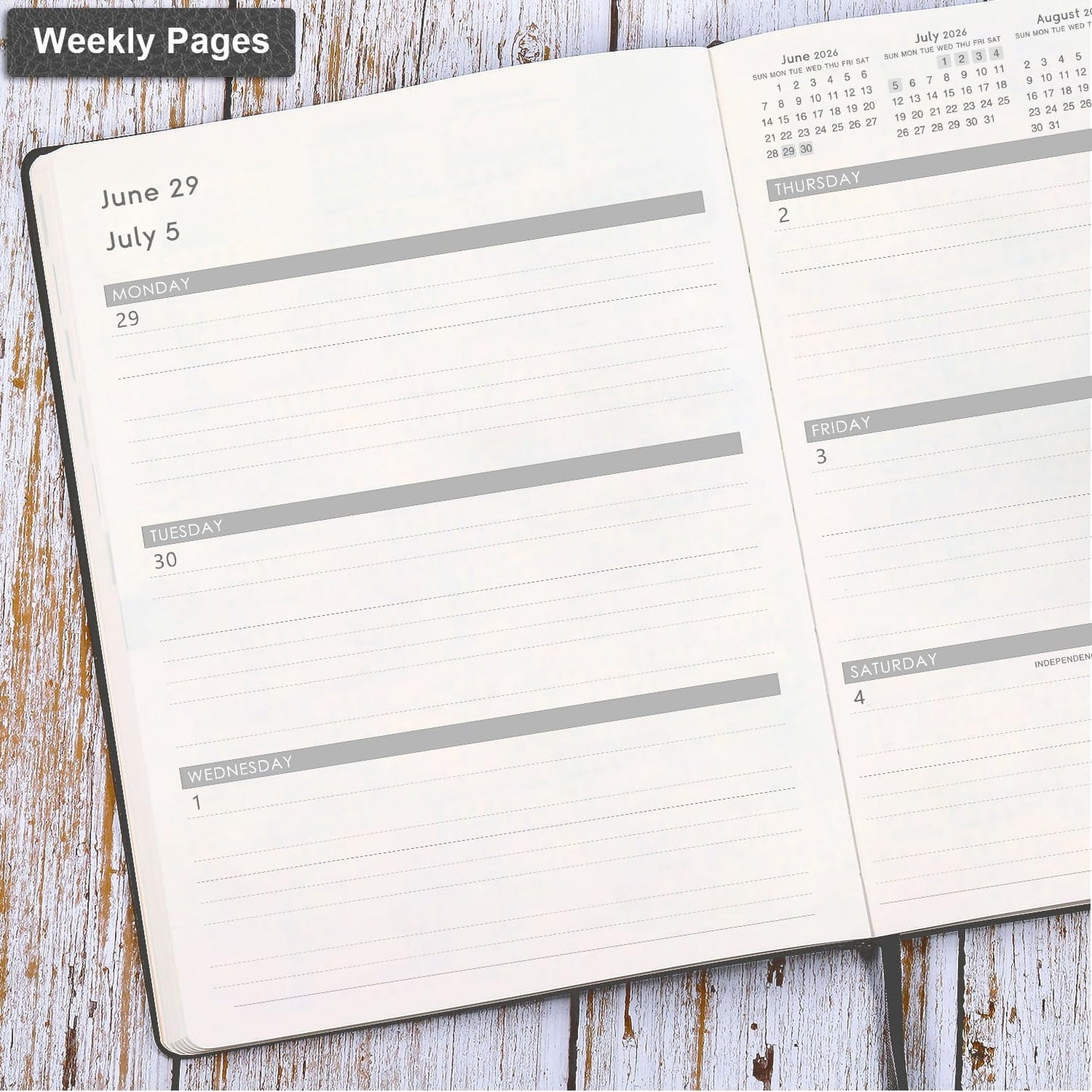2026 Planner - 2026 Planner Weekly and Monthly, January 2026 - December 2026, 8.5" x 11", Pen Holder, Calendar Stickers, Pocket, 25 Notes Pages, Faux Leather Cover, A4 Premium Paper - Gray