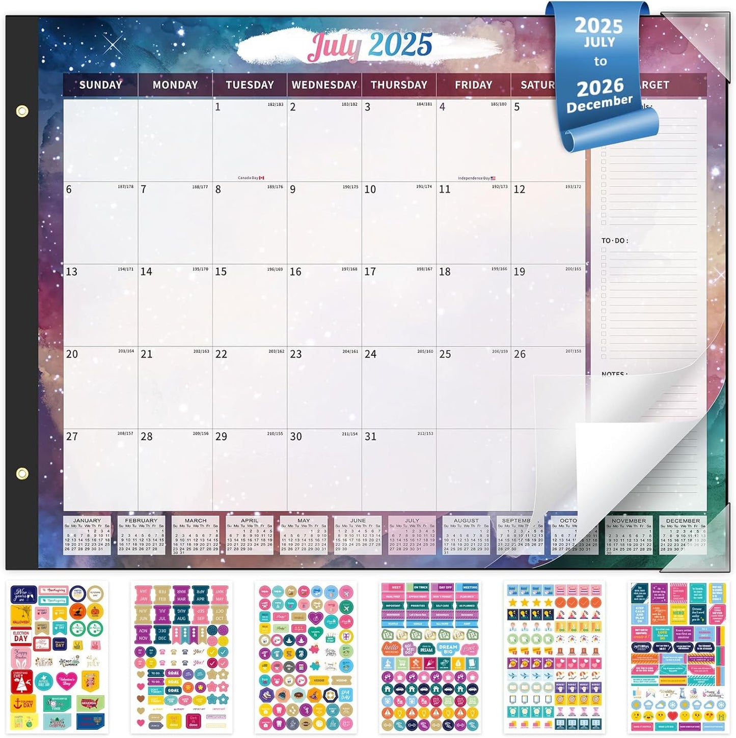 Ospelelf Desk Calendar 2025-2026 Large 22"x17" Monthly Family Planner Pad with Protective Cover 18 Months July 2025 to December 2026 Starry Sky