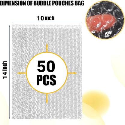 50PCS Clear Bubble Pouches Wrap Bags, 10 x 14 Inch Bubble Out Bag Pouch for Packing & Shipping, Double Layer Bubble Cushion Wrap Bags Protective Bubble Pouches Bags for Moving and Storage
