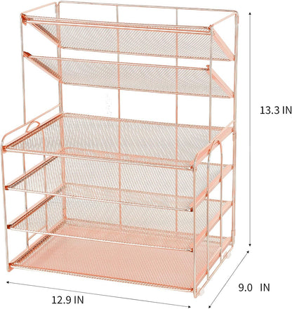 Desk Organizers and Accessories, 6-Tier Letter Tray Paper Organizer, Desktop File Organizer, Office Desk Accessories for Office Supplies (Rose Gold)