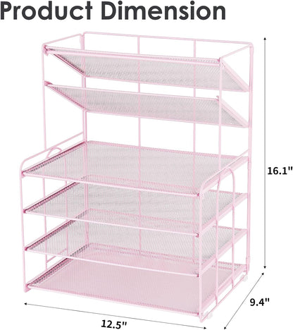 6-Tier Letter Tray Paper Organizer, Desk Organizers and Accessories, Desktop File Organizer, Office Desk Accessories for Office Supplies(Pink)