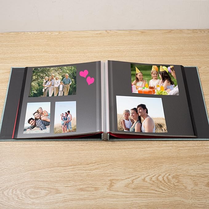 Photo Album Self Adhesive Scrapbook 3x5 4x6 5x7 6x8 Magnetic Album DIY Scrap Book 11x10.6 Inch 40 Black Sticky Pages Linen Cover DIY Photo Album(Green)