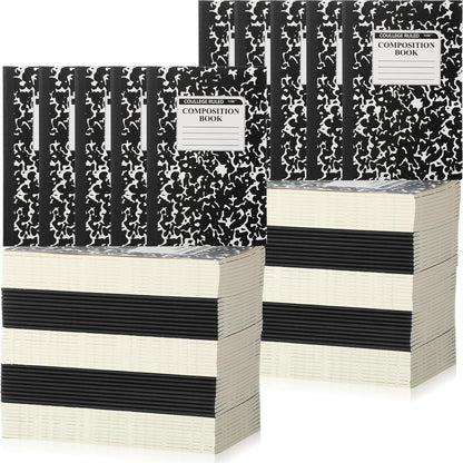 Fainne 100 Pack A5 Composition Notebooks Bulk College Ruled Composition Notebooks Marble Covers Notebook for Student Classroom Office Supplies 30 Sheet/60 Page(Black)