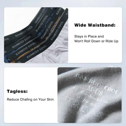 BAMBOO COOL Men's Ultra Breathable Underwear,No Riding Up Boxer Briefs with ComfortFlexible Waistband,Multipack