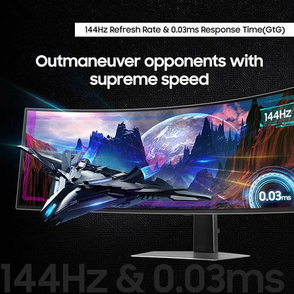 Samsung 49" Odyssey OLED G9 (G91SD) Dual QHD QD-OLED G-Sync Compatible Curved Gaming Monitor, 144Hz, 0.03ms, AMD FreeSync Premium Pro, Ergonomic Stand, 3 Year Warranty, LS49DG910SNXZA, 2024
