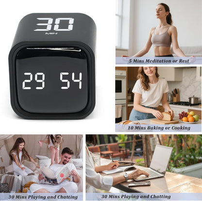 Rotating Pomodoro Timer 5,10,30, 60 Minutes Preset,Desk Productivity Flip Timer, Visual Cube Countdown Stopwatch,Custom Modes/Vibration/High/Low Volume,ADHD Timers, for Study, Work, School, Kitchen