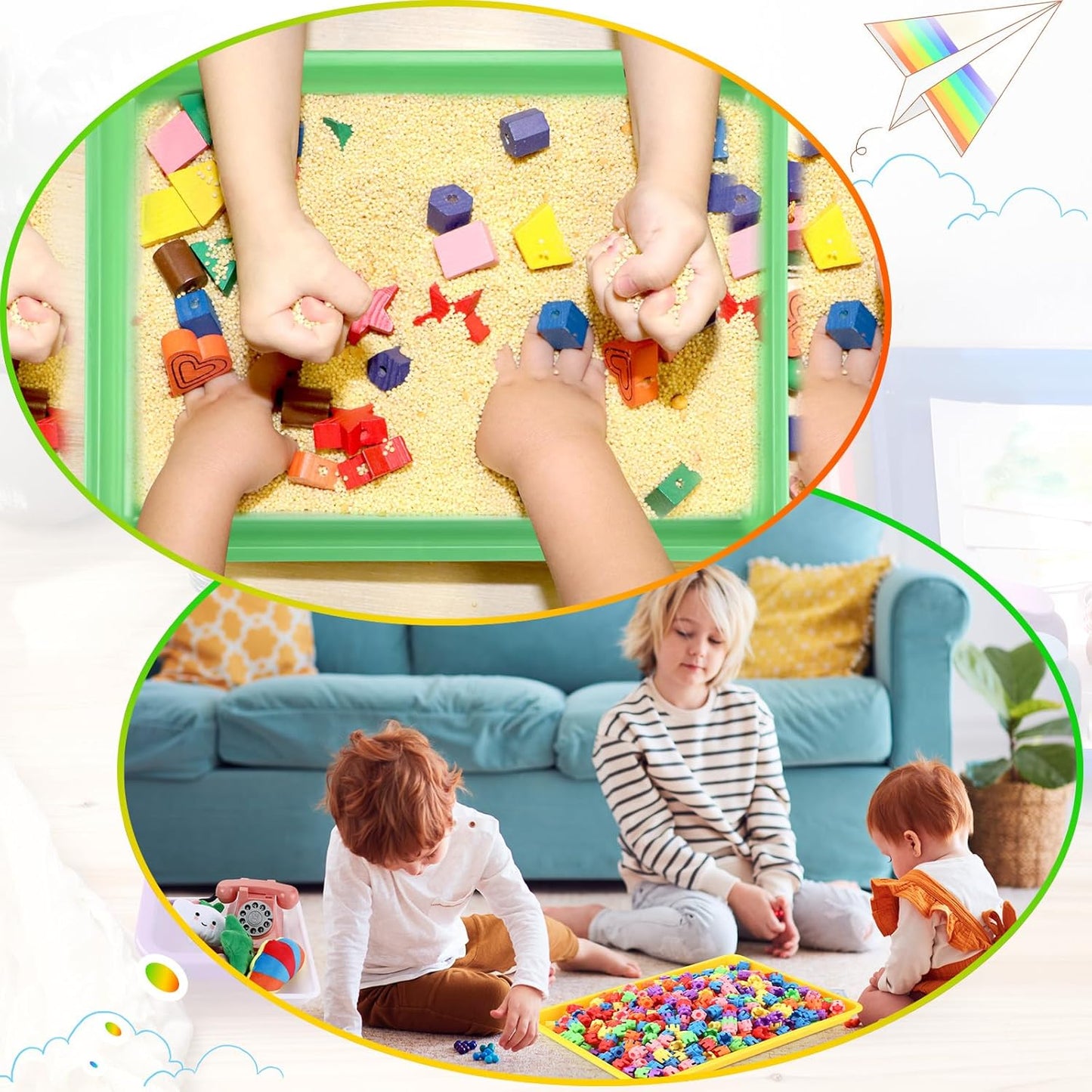 Maitys 15 Pcs Flat Plastic Trays 16.1 x 11.8'' Sensory Storage Tray Paper Stackable Classroom Bins for Office Home Organizer Arts and Crafts Supplies(Multicolor)