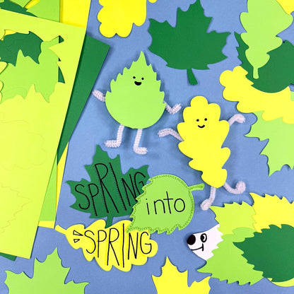 120 Pieces Spring Leaf Paper Cutouts with IDEA Guide, 2-Sided US Made Card Stock Punch Out Maple, Oak, and Birch Leaves for Bulletin Boards, Classroom Decor, Spring Crafts, DIY Scrapbook, and Posters