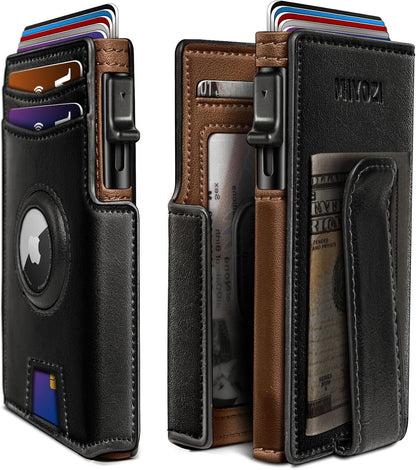 Airtag Wallet for Men,with Money Clip 10 Cards Metal Case Smart Slim Pop Up Credit Card Holder Flip with Magnetic Closure RFID Blocking wallet with Gift Box