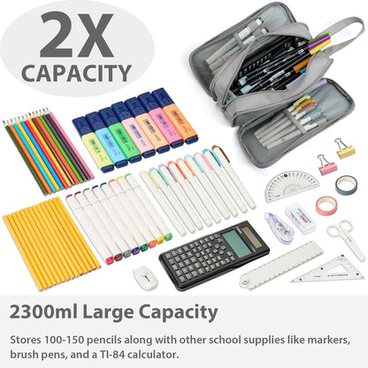 Pencil Case Pouch Box Bag School Supplies Girls Boys Kids, Cute Preppy Stuff Big Capacity Aesthetic Pen Organizer, Back to College Stationary, Gray, Extra Large Style, 2300ml