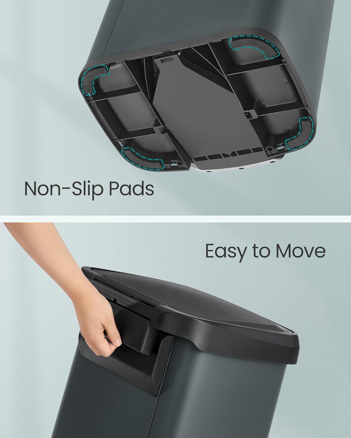 SONGMICS Kitchen Trash Can, 18-Gallon Stainless Steel Garbage Can, with Stay-Open Lid and Step-on Pedal, Soft Closure, Tall, Large and Space-Saving, Charcoal Gray and Black ULTB520G01