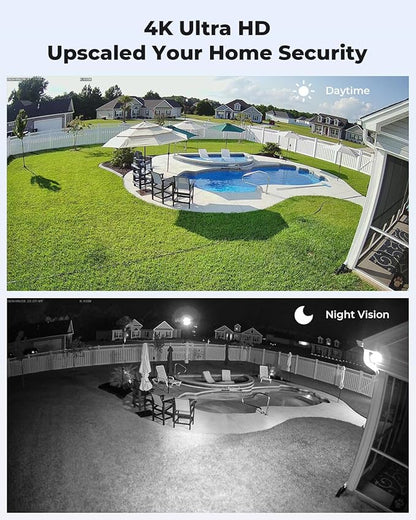 H.VIEW 4K 8MP 8CH POE NVR Security Camera System (16CH Expandable), 4 x 8MP PoE IP Bullet Cameras Outdoor Indoor, AI Human/Person/Face Detection, Two-Way Audio, 100ft IR Night Vision, 3TB HDD