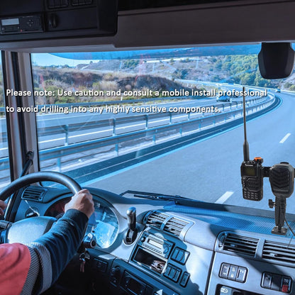 HYS Heavy Duty Drill Base Tablet Handheld CB Radio/Mic Holder Truck Mount, Aluminum 360° Adjustable 2-Stage Stand for Commercial Vehicles Car and Wall, for Handheld CB Radio&Mic with Clip/Round Knob