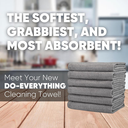 Microfiber Wholesale 16" x 24" Pro Multi Surface Microfiber Towels | 6 Pack (Gray)