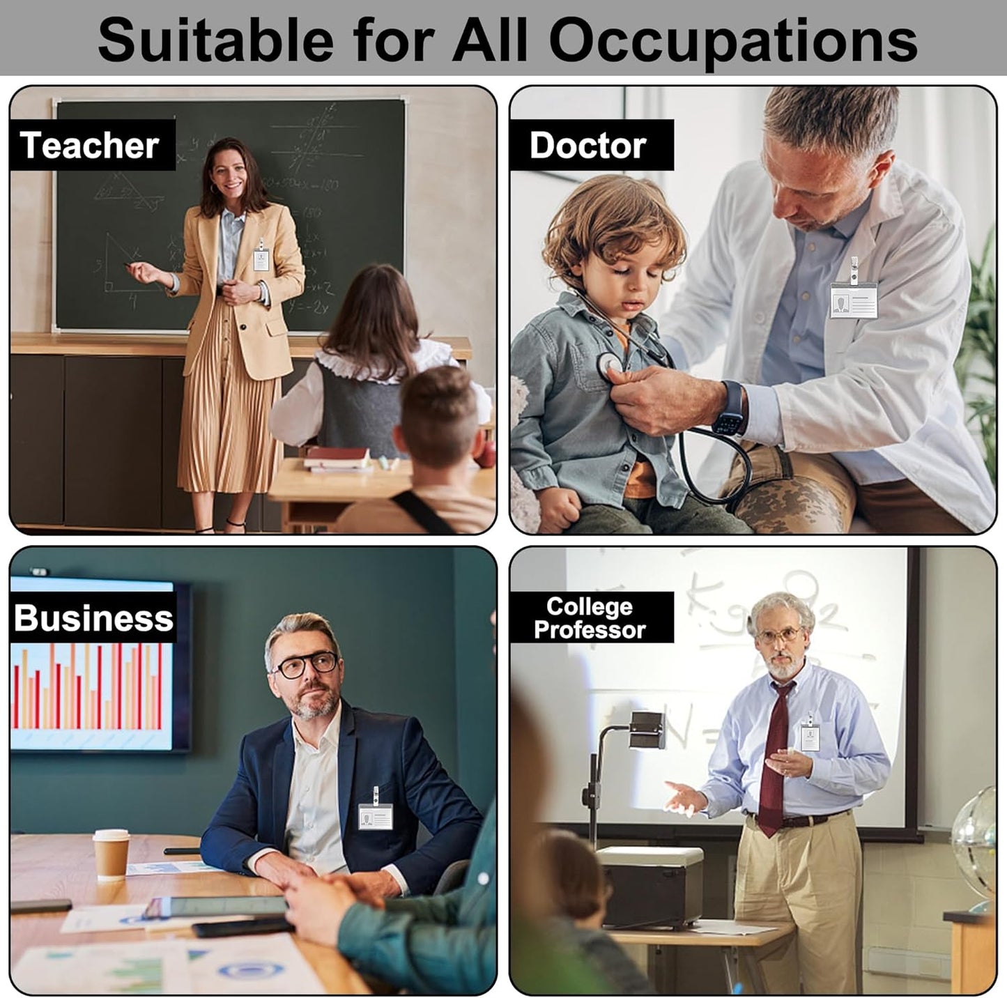 Happy Trees 50 Pcs Metal Badge Clips with Clear PVC Straps, ID Holder Clip for Badge Holders, Name Tags, ID Cards, Work Badges