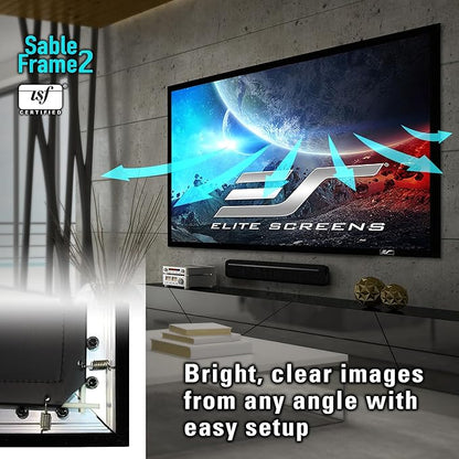 Elite Screens Sable Frame 2, 158-inch Diagonal 2.35:1, Active 3D 4K Ultra HD Ready Fixed Frame Home Theater Movie Office Presentations Indoor Front Projection Projector Screen, ER158WH2-WIDE, Black