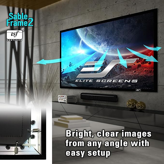 Elite Screens 180 inch Projector Screen 16:9, Wall Mounted Fixed Frame , 8K/4K UHD & Active 3D Ready, ISF-Certified Material for Home Theater, Office & Indoor Presentations, Sable Frame 2, ER180WH2
