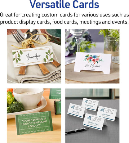 Avery Printable Place Cards with Sure Feed Technology, 1-7/16" x 3-3/4", Textured White, 150 Blank Tent Cards for Laser or Inkjet Printers (16109)