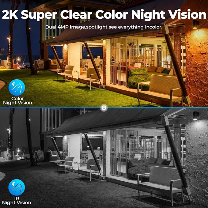Camcamp Security Cameras Wireless Outdoor, Solar Powered Wireless Security Camera System, 2K PTZ, Color Night Vision, PIR Motion Detection, App Alert, 2-Way Talk, IP66 Waterproof