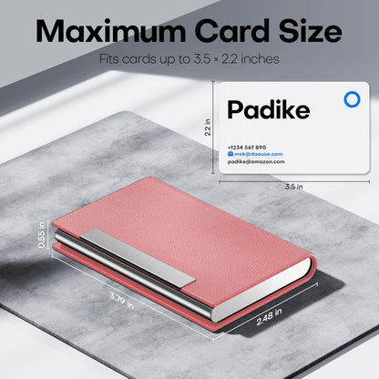Padike Business Card Holder, Professional PU Leather & Stainless Steel Multi Card Case,Business Card Holder Wallet Credit Card ID Case/Holder for Men & Women. (Pink)