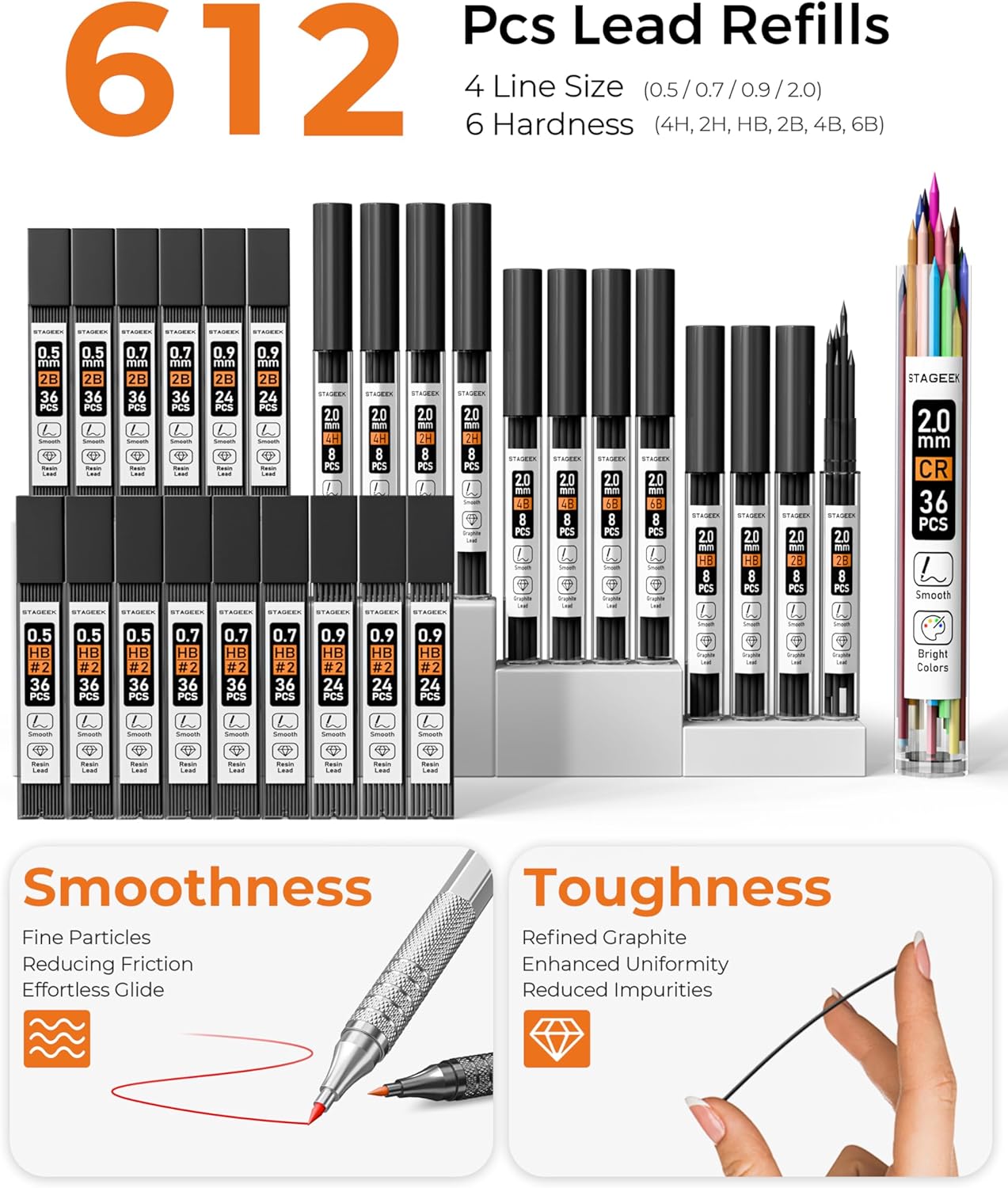 45PCS Black & Silver Metal Mechanical Pencil Set in Leather Case, 0.5, 0.7, 0.9, 2.0mm Drafting Pencils with 28 Tubes(6B 4B 2B HB 2H 4H & Colors)Lead Refills for Art Drawing, Sketching,Writing