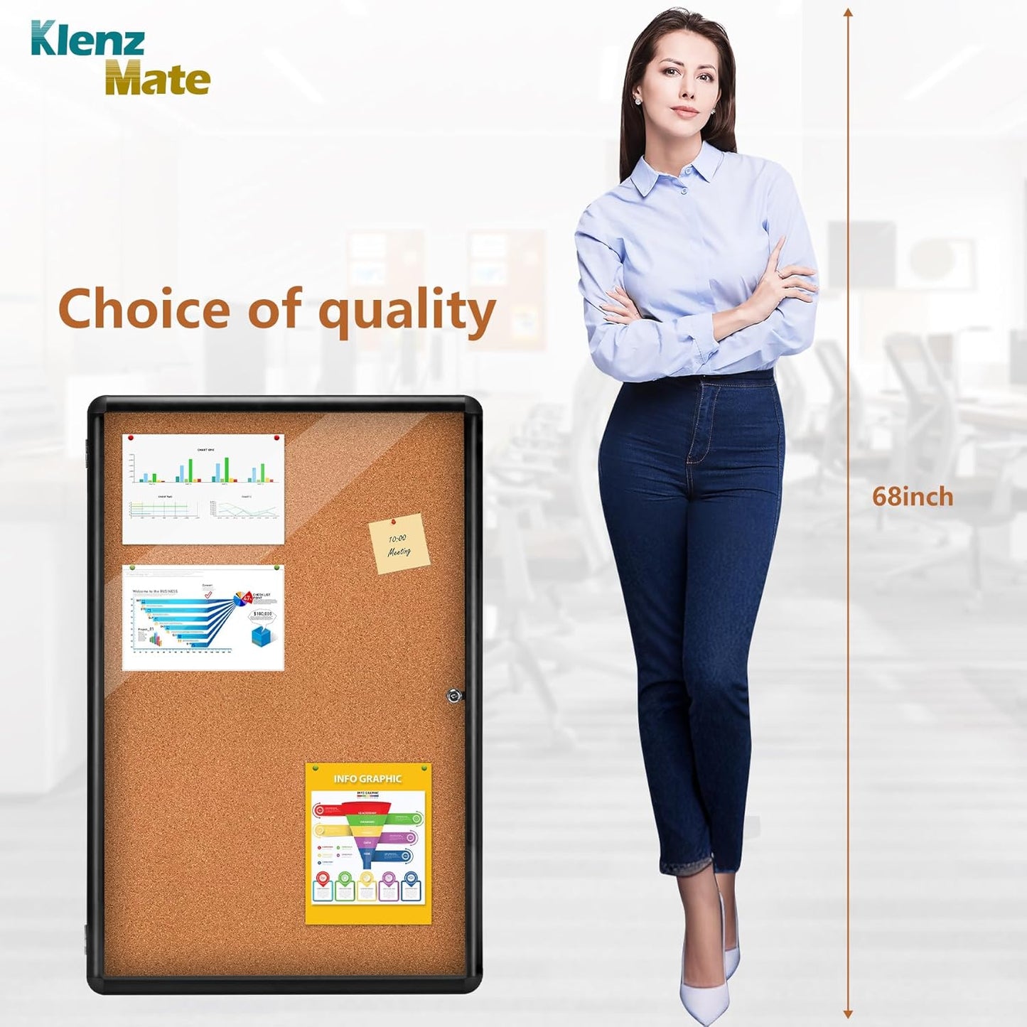 36"x24" Enclosed Cork Bulletin Board Tamper-Proof Dispaly Case,Brown Fabric&Black Aluminium Frame,Shatter Resistant Lockable Bulletin Board with Clear Acrylic Door for School,Office,Community,Hospital