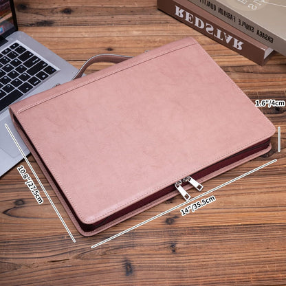 Vegan Leather Portfolio 3 Ring Binder with Clipboard, Hidden Handle, 8.5 x 11 Zippered Padfolio, Business Organizer Professional Executive Folio for Women, Pink