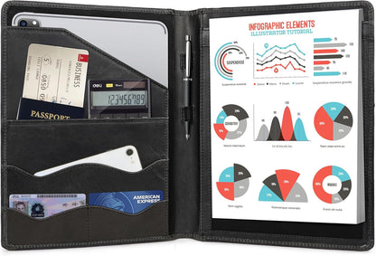 Leather Portfolio Professional Organizer Padfolio – Resume Folder, Document Binder w/Business Card Holder, Portfolios for Men & Women, Office & Business Supplies by Luxeoria, (Small - Black)